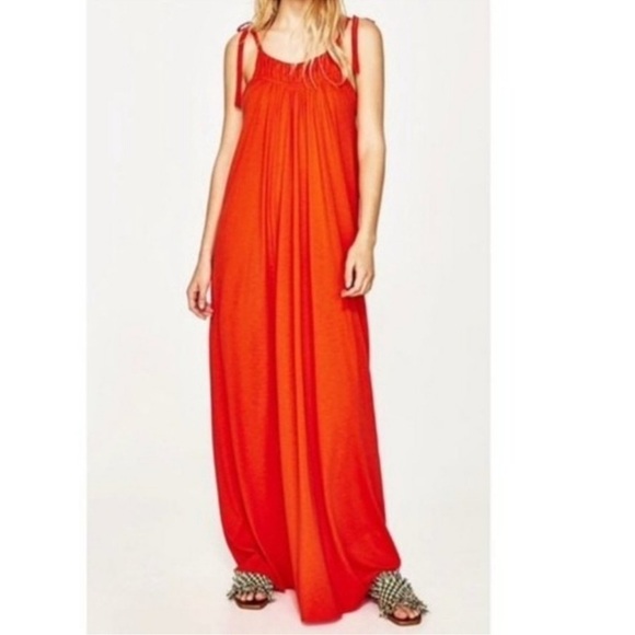 Zara Orange Maxi Dress Womens Size Small Sleeveless - Picture 9 of 9